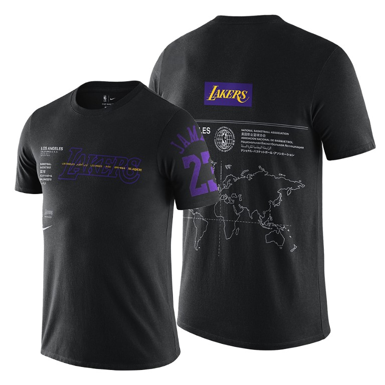 Men's Los Angeles Lakers LeBron James #23 NBA Global Popularity Map West No.1 Playoffs Black Basketball T-Shirt NHX4783AX
